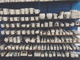 Pottery on shelves