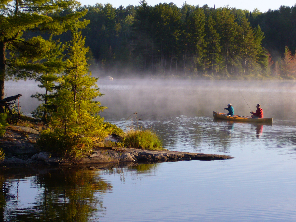 fishing from canoe with Quetico Outfitters