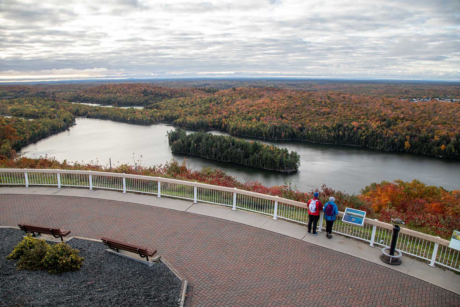 view of fall colours from fire tower lookout