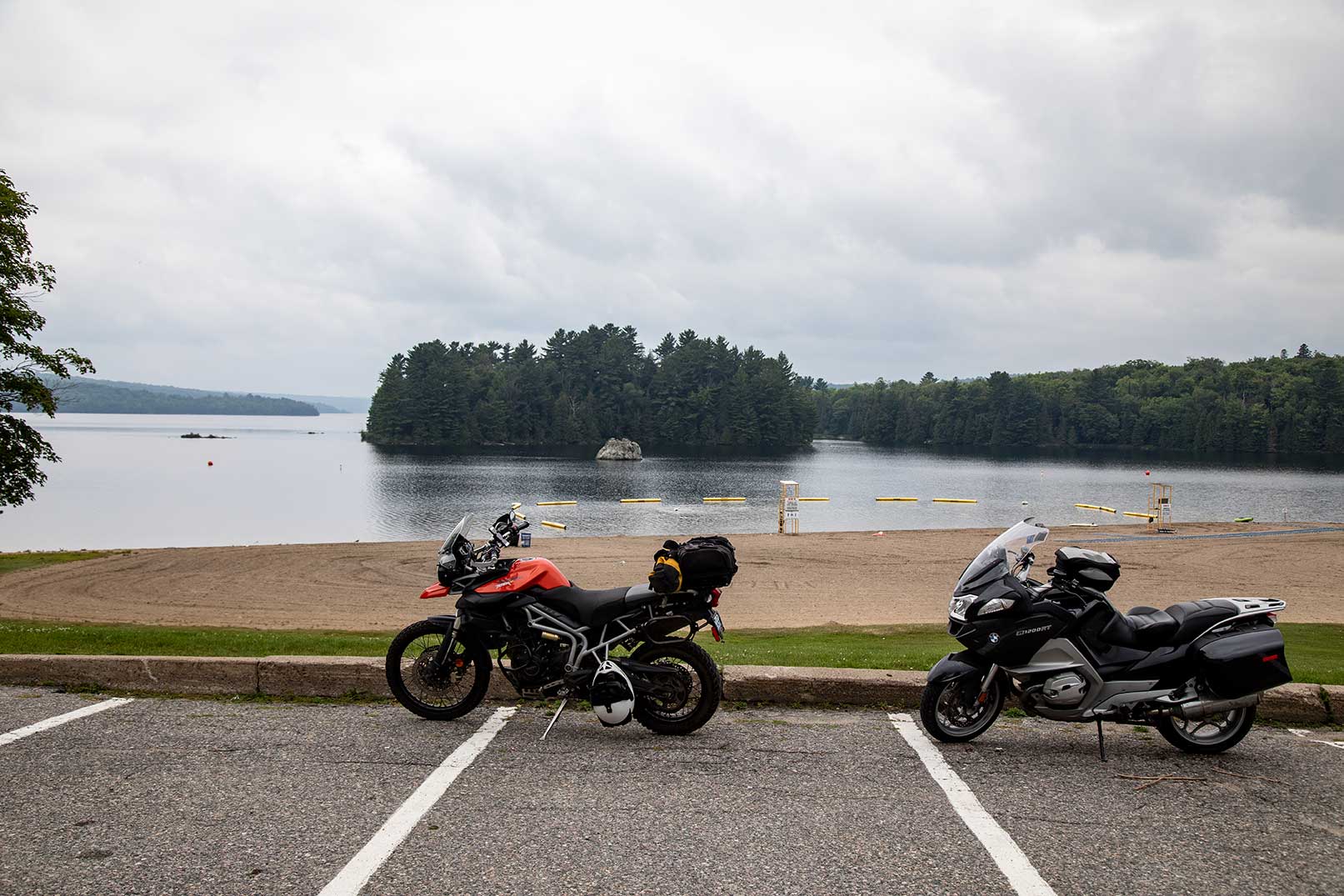 2 motorcycles parked at spruce beach