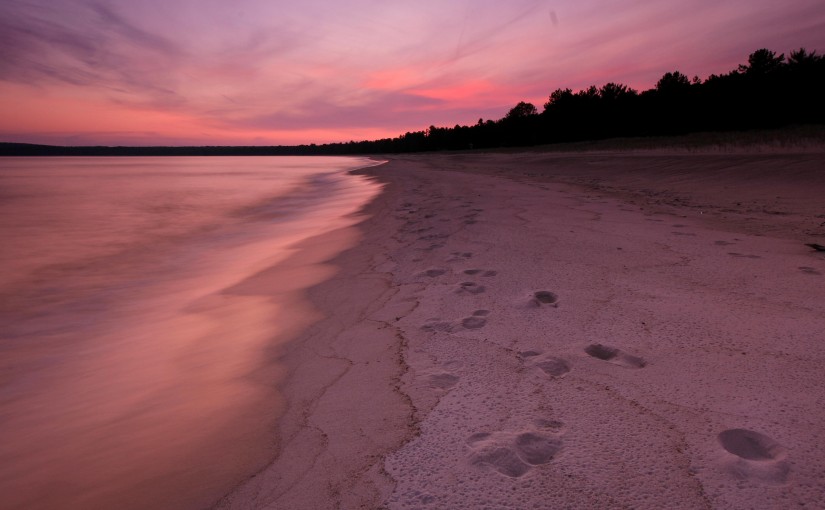 pancake bay beach at sunset