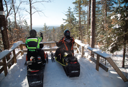 snowmobiles at birds eye view - explorers snow tour