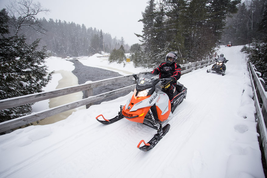 Snowmobile at Amable du Fond River