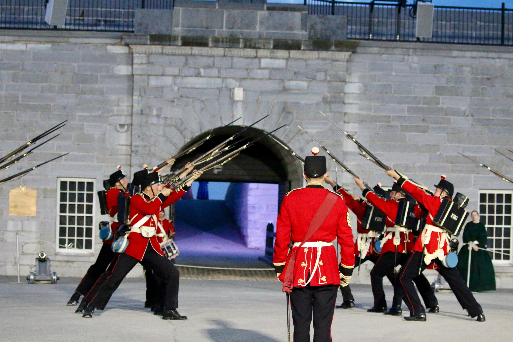 Acting out soldier routines at Fort Henry