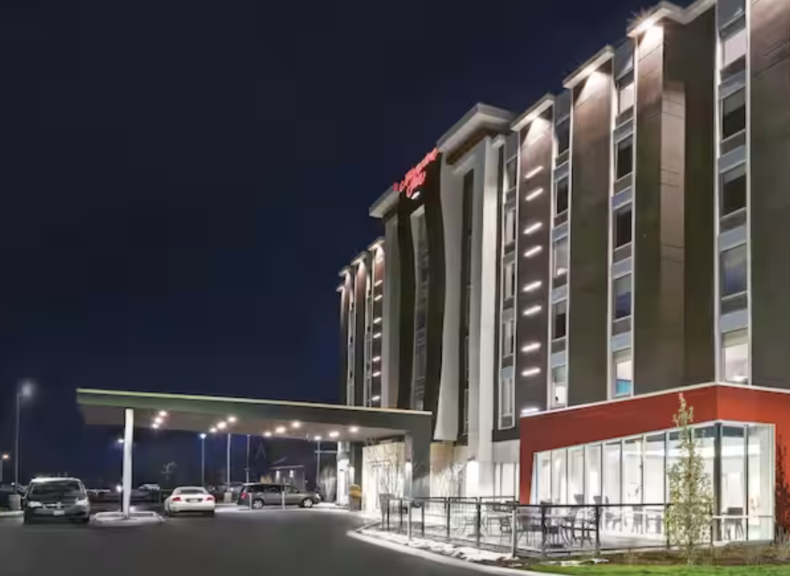 Hampton Inn by Hilton Peterborough exterior at night