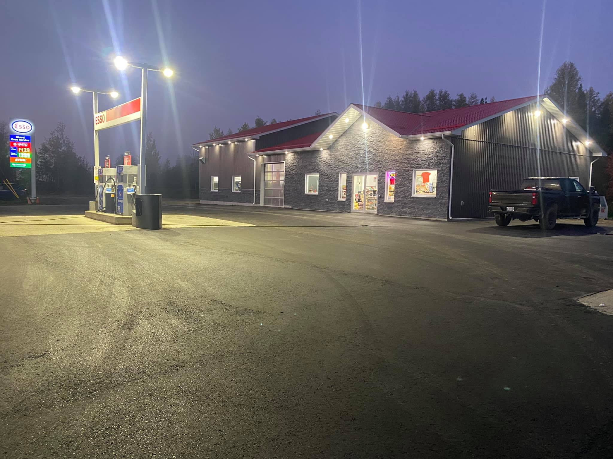 Exterior of building with gas pumps