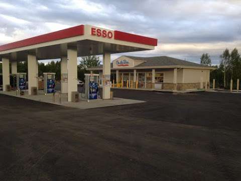 Exterior of building with gas pumps