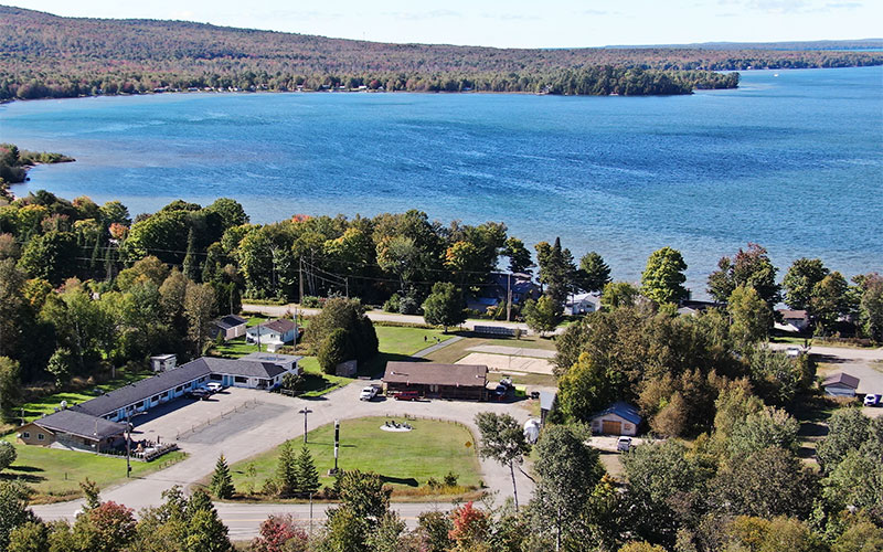 arial view of motel