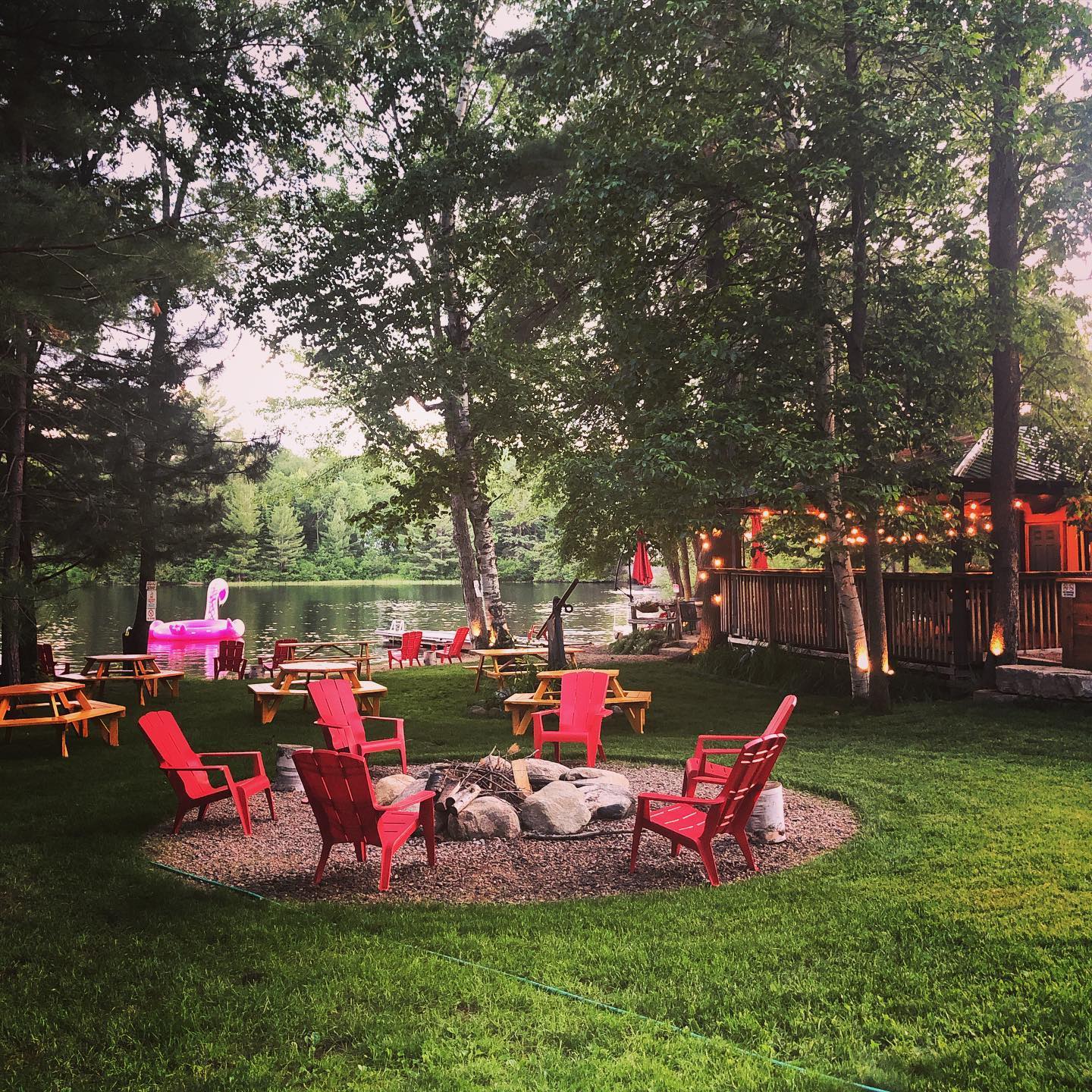 outdoor patio at riverside restaurant