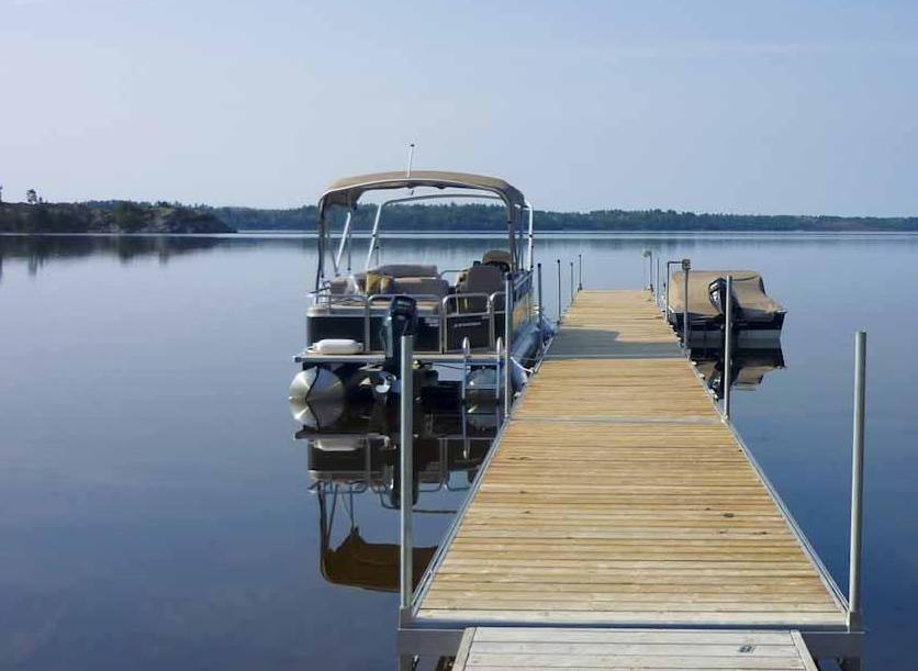 Pontoon boat in water