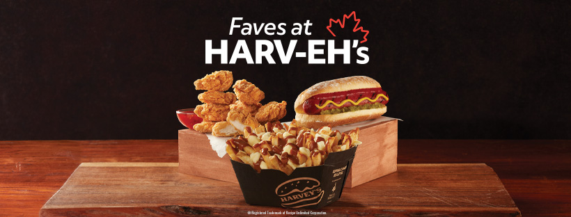 Promotion picture of hot dog, poutine, and chicken nuggets