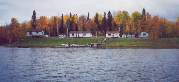 Lake view of camp in the fall