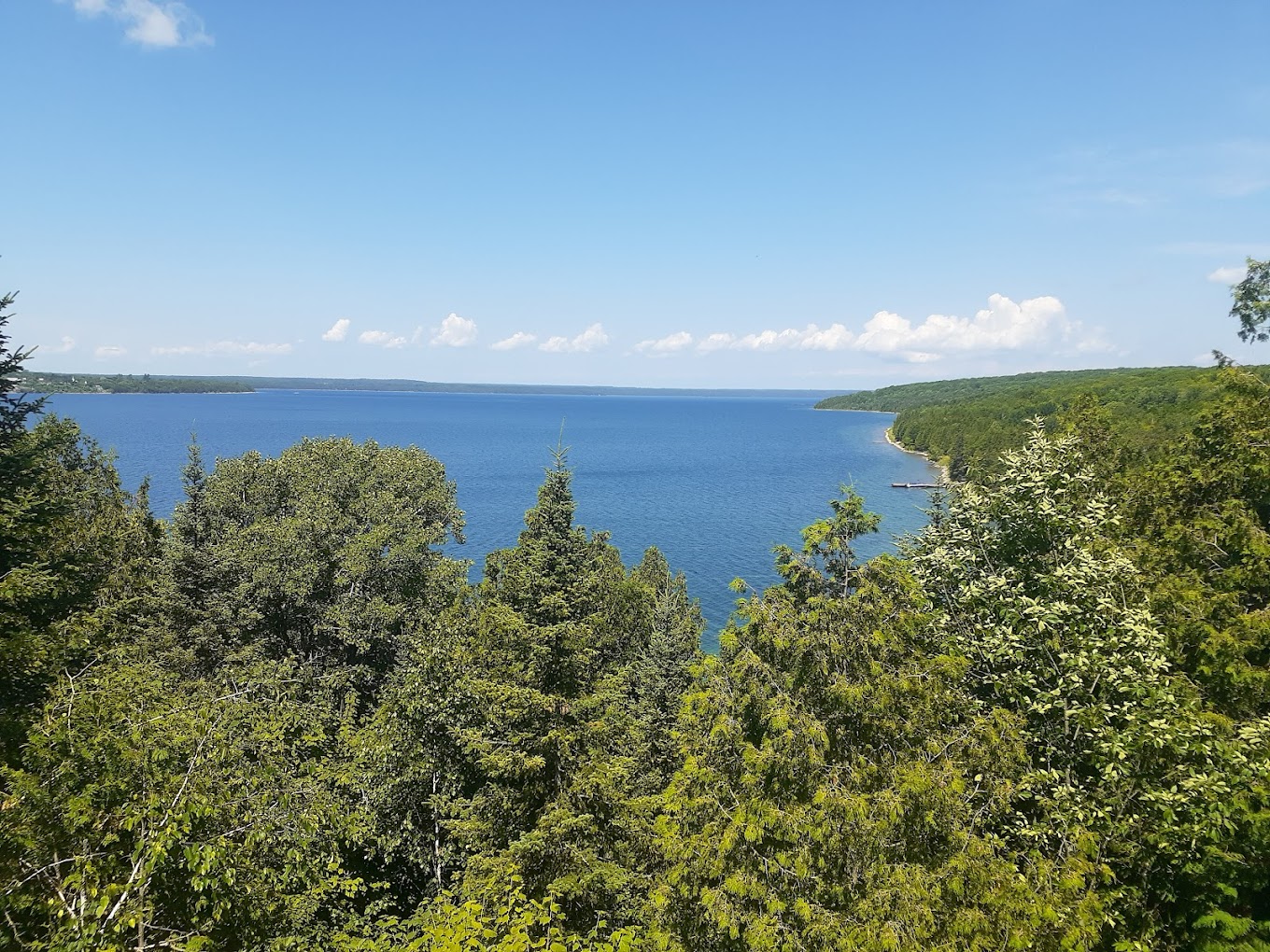 Looking out on the water with trees in front