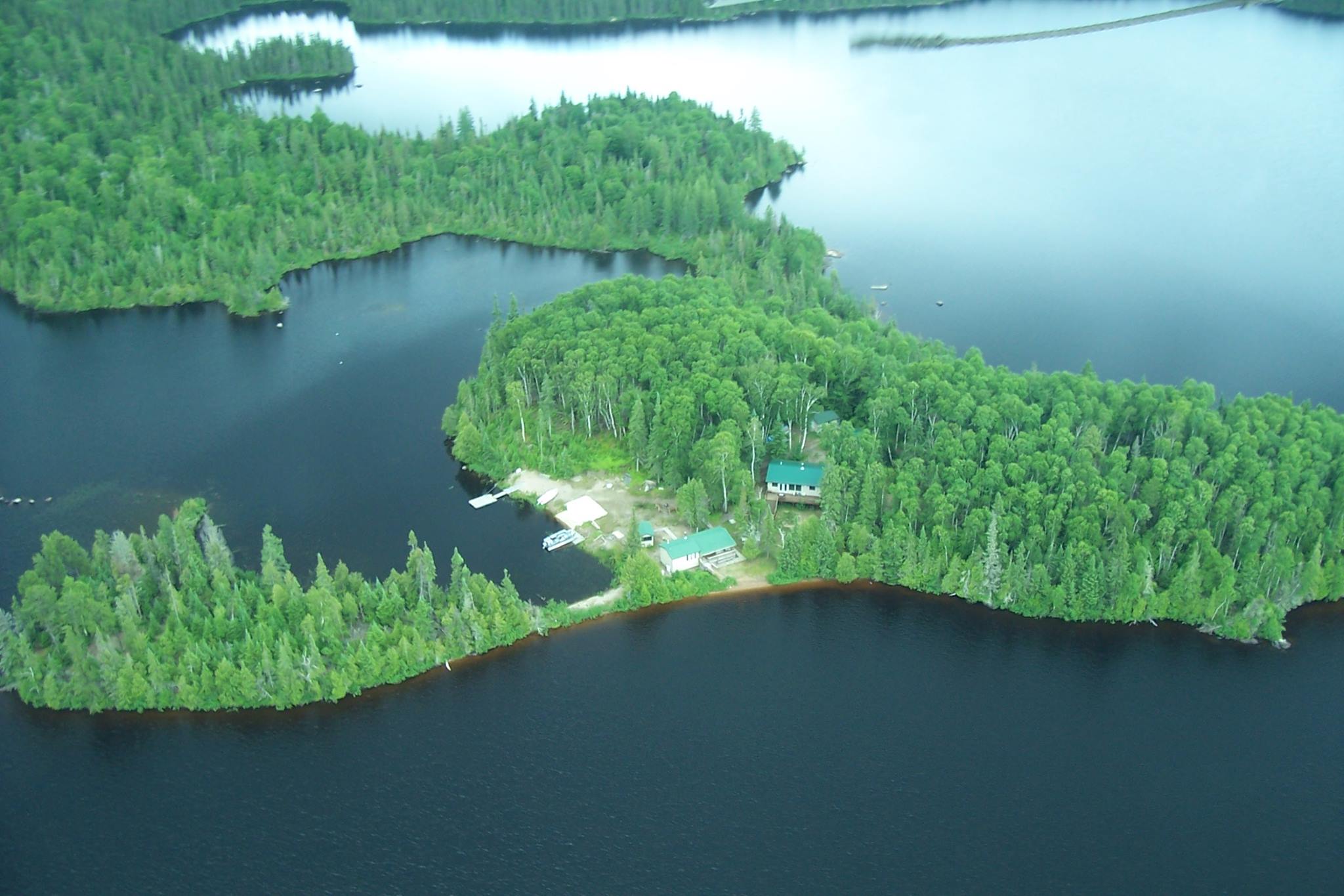 Arial view of lodge and lake