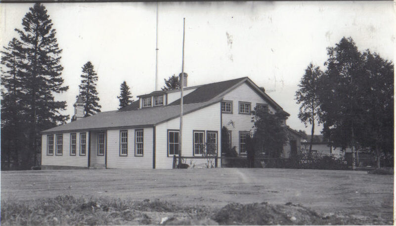 Black and white photo of museum