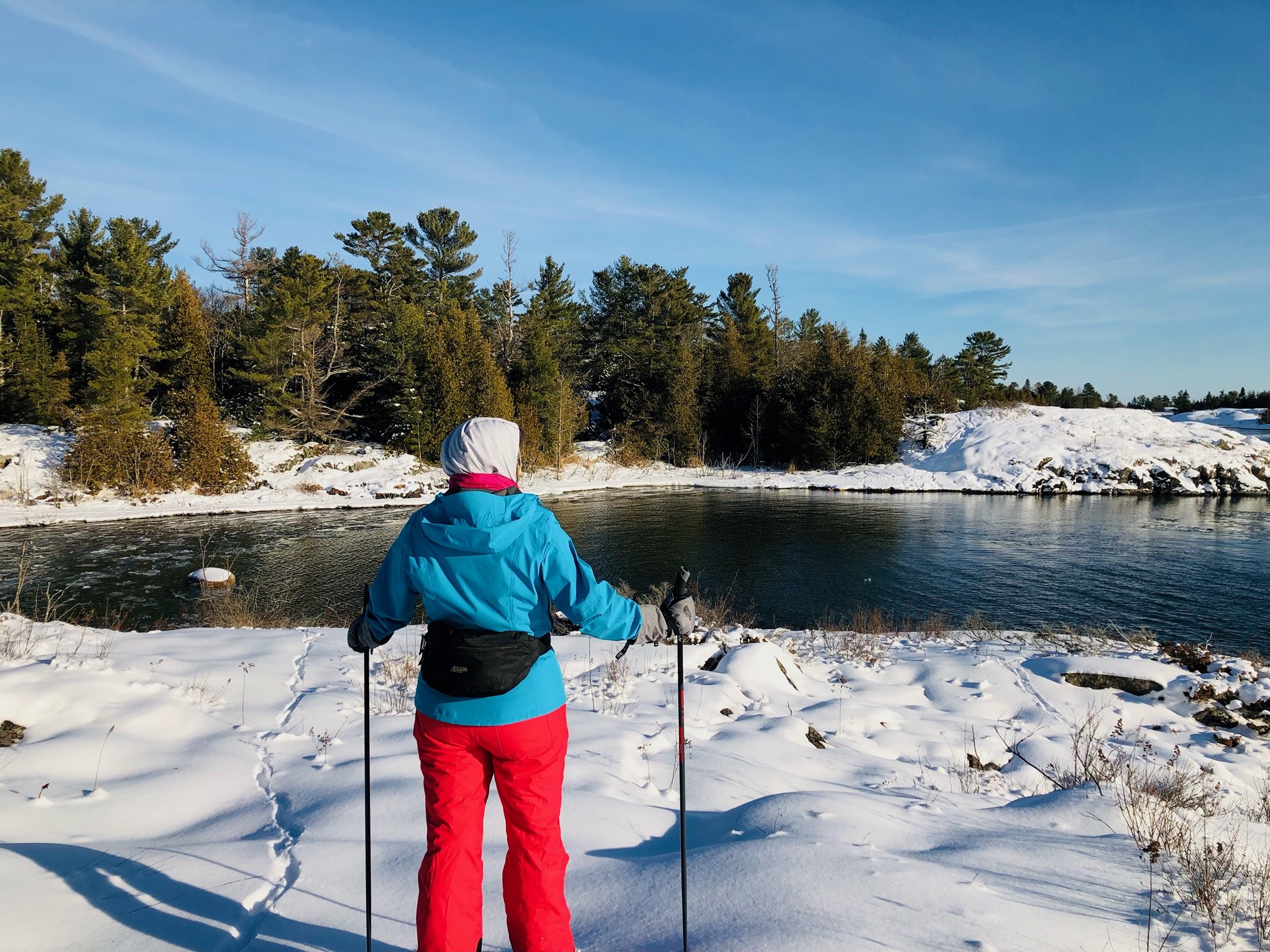 Person cross country skiing