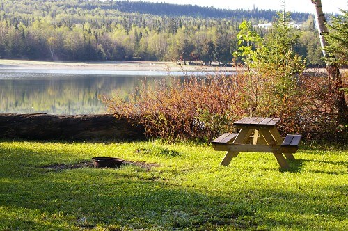 Campsite located next to lake