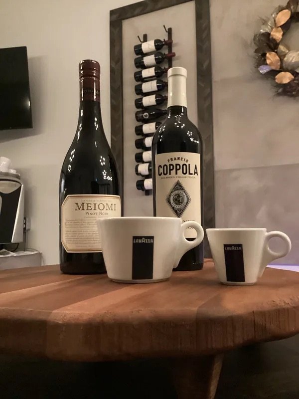 Bottles of wine and coffee