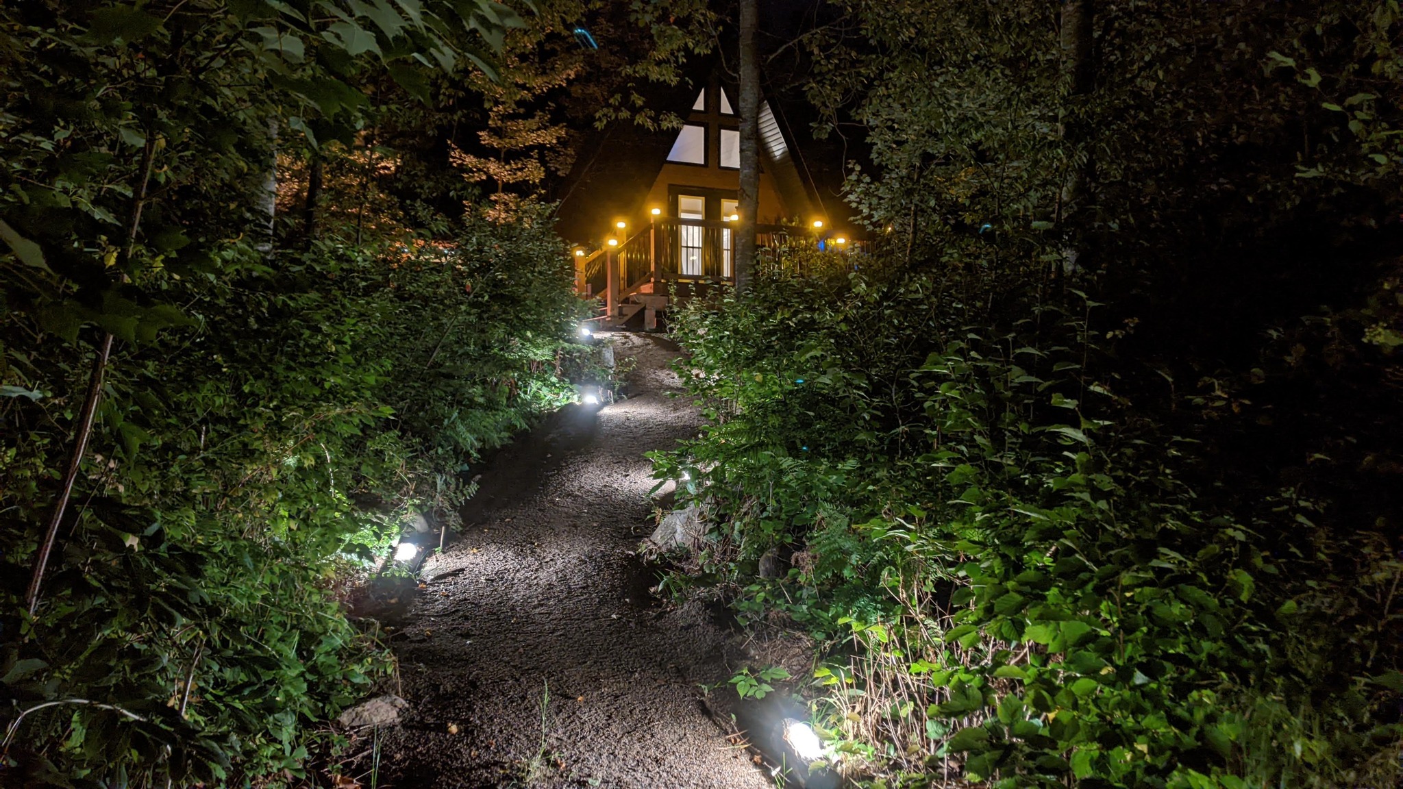 Lakeview chalet at night