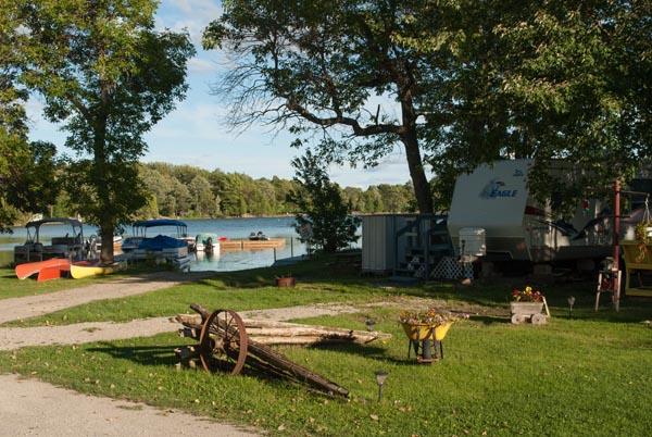 Campground with RV and lake