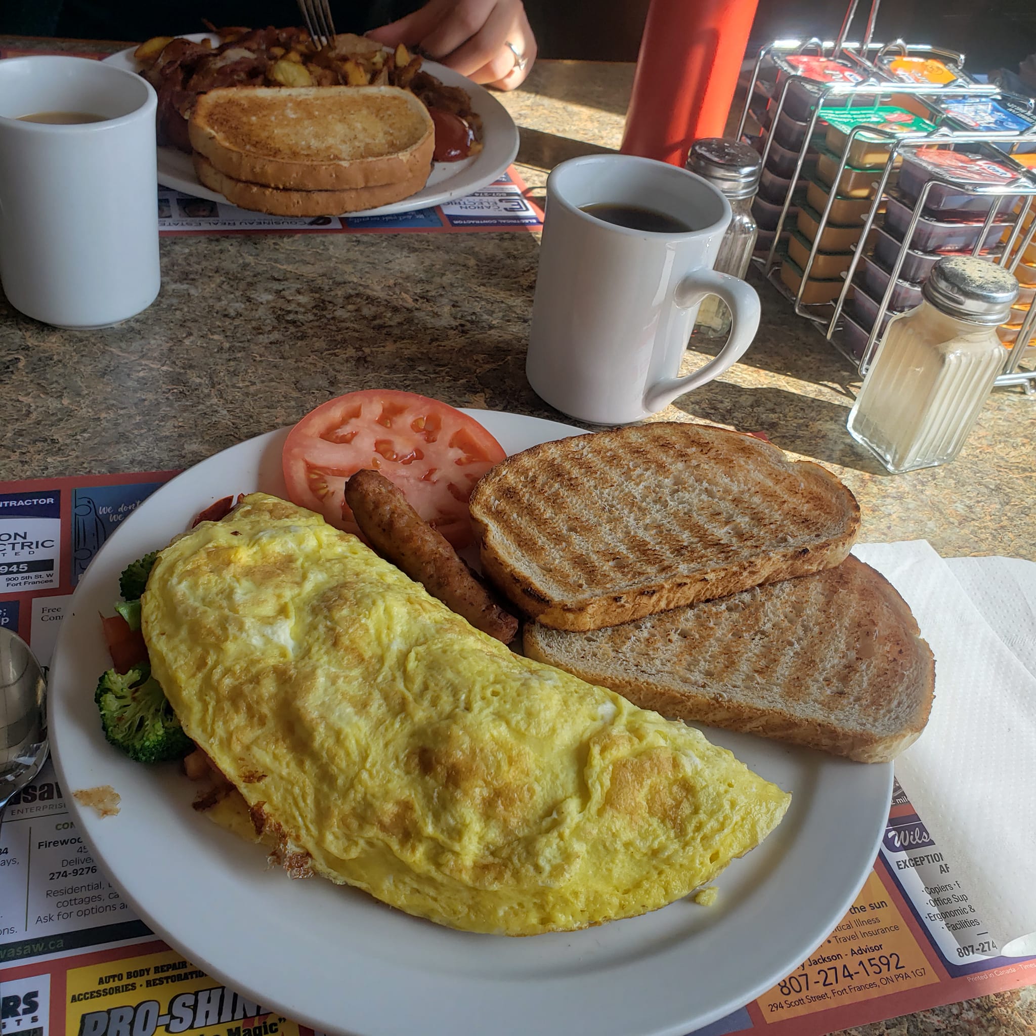 Omelette and toast on plate