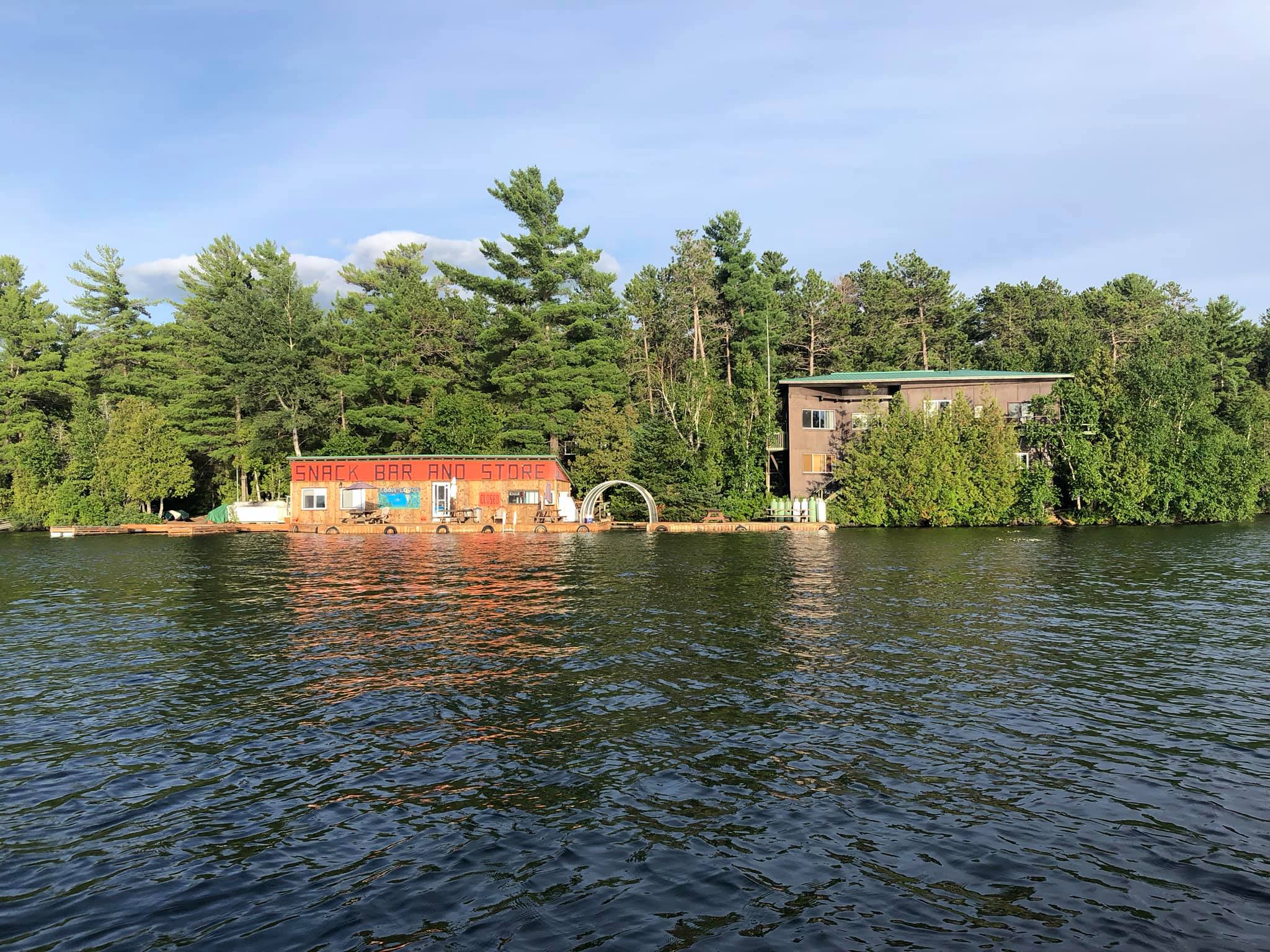 Lodge and snack bar from water