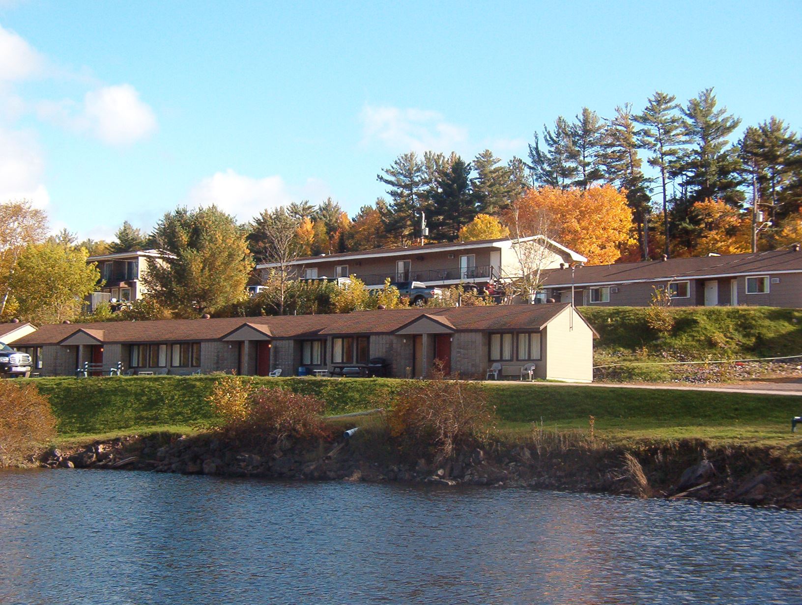 View from water of Motel