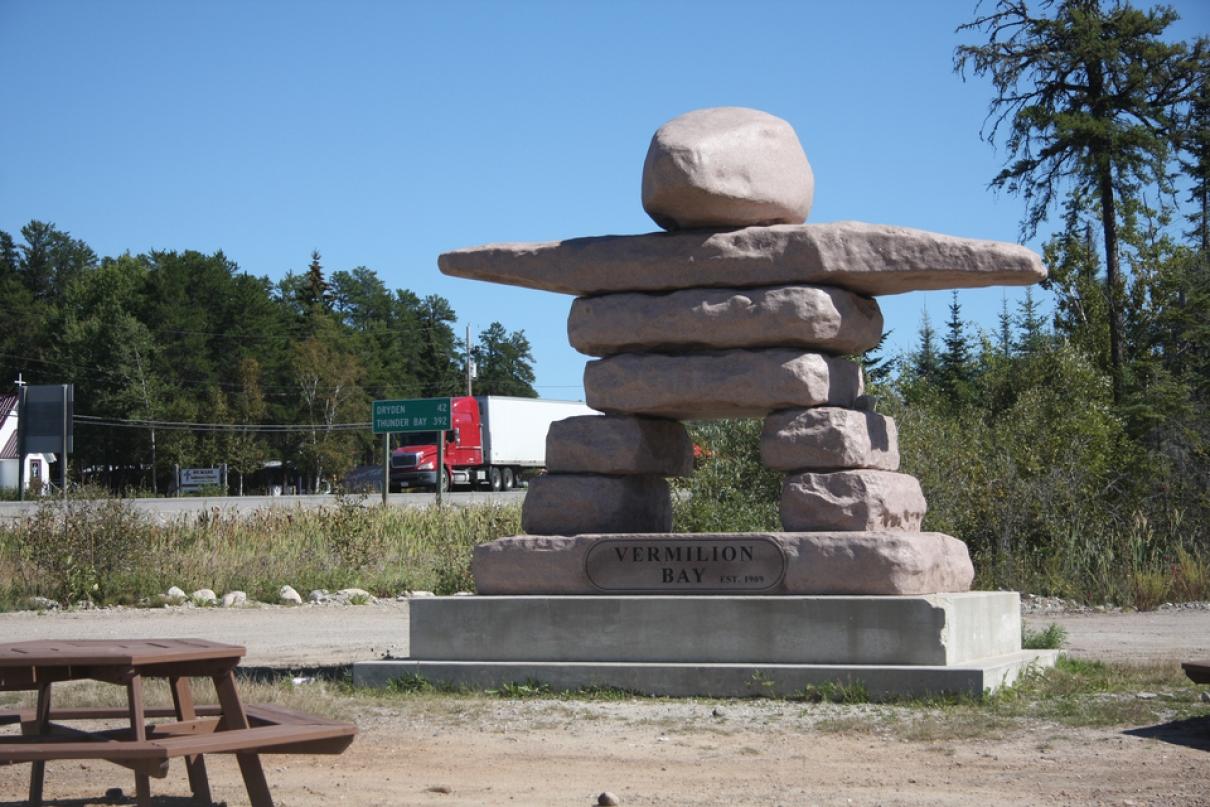 inukshuk on side of highway