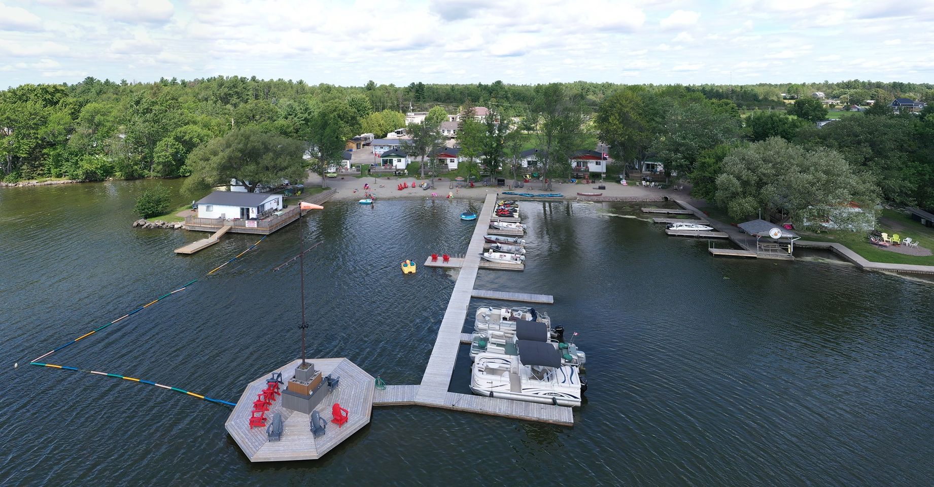 Arial view of marina and camp