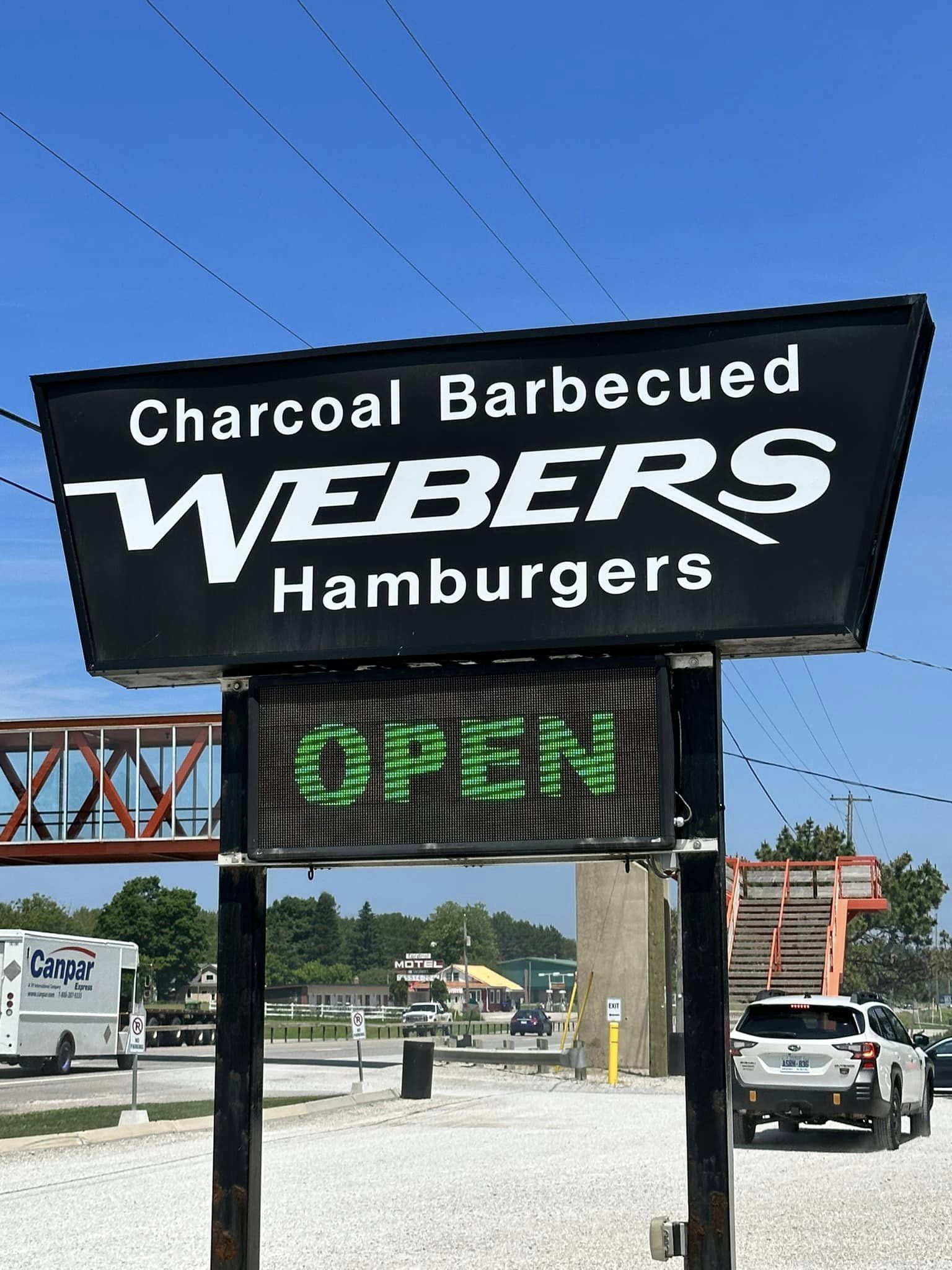 webers hamburgers sign