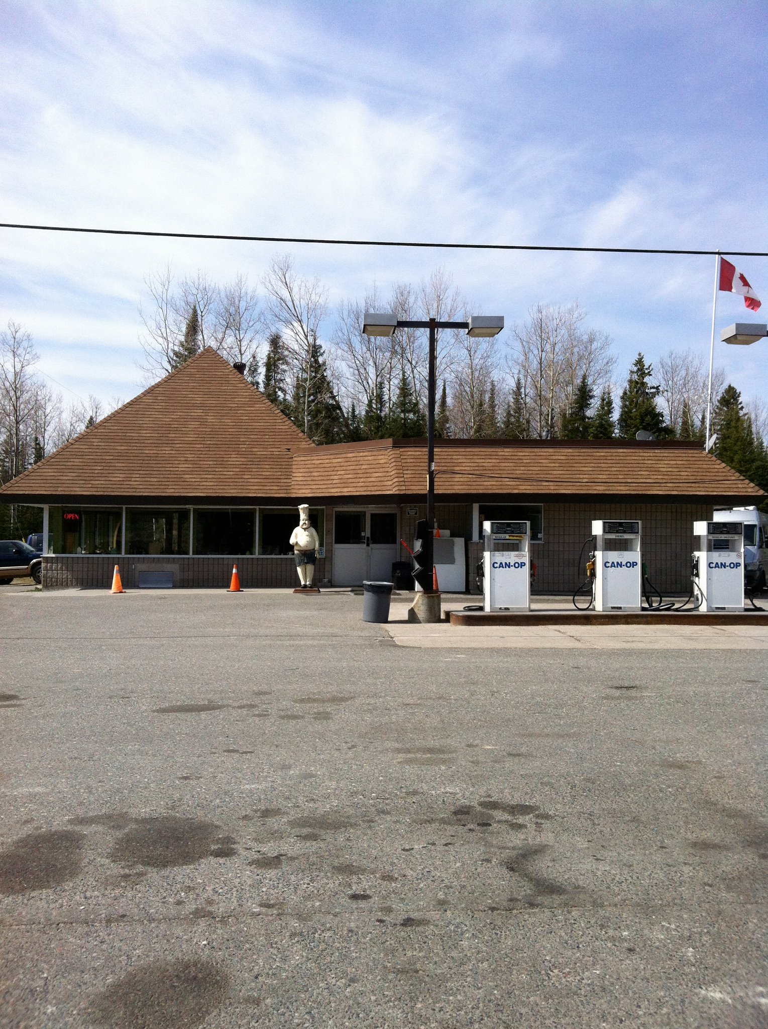 Exterior of gas station and restaurant