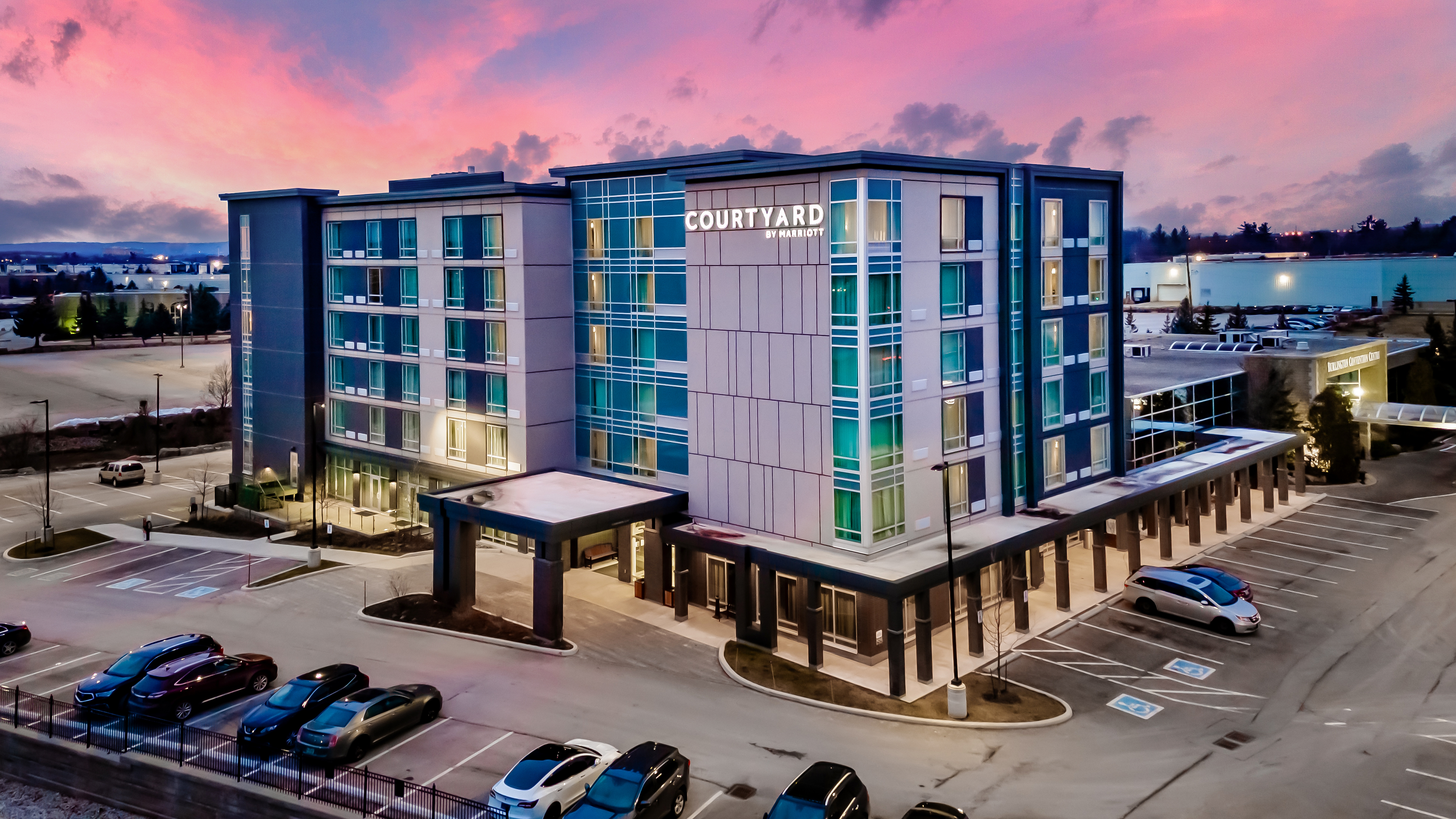 Courtyard by Marriott Burlington at dusk