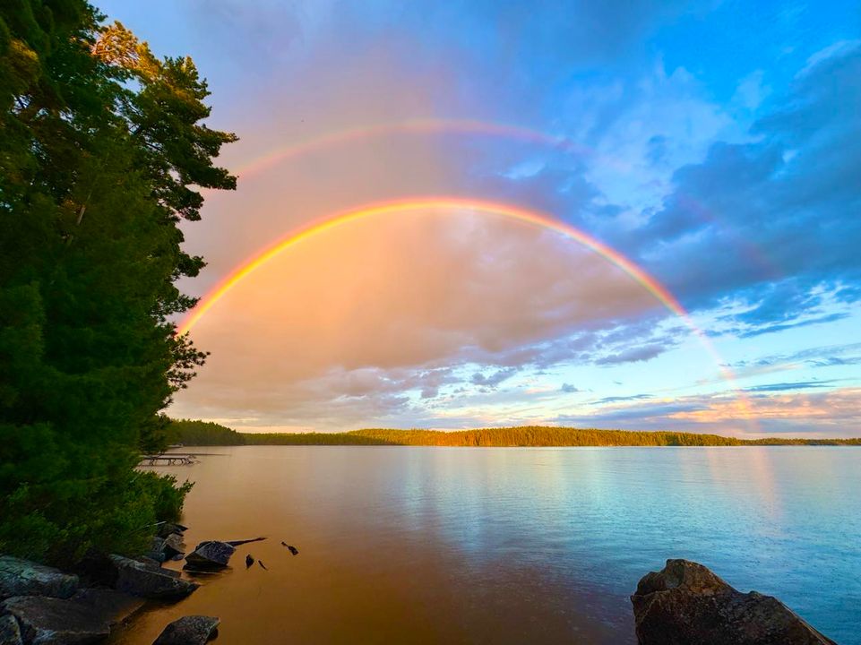 rainbow over lake