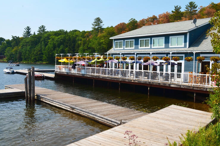 patio and dock at Turtle Jack's Port Carling Ontario