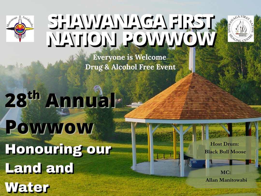 Shawanaga First Nation’s Honouring Our Land and Water 28th Annual Pow Wow 2025 poster