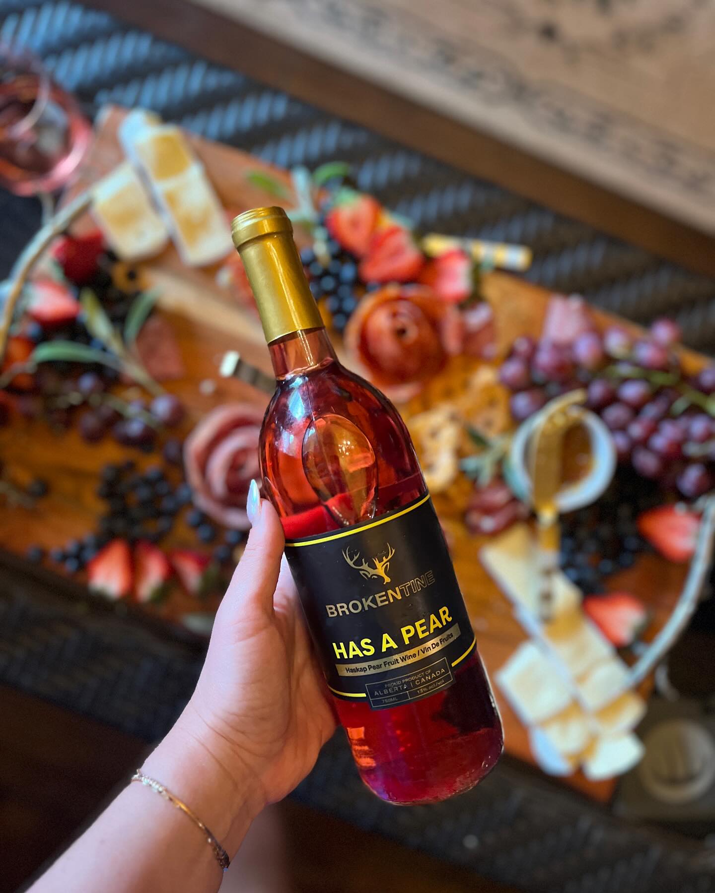 wine bottle and charcuterie