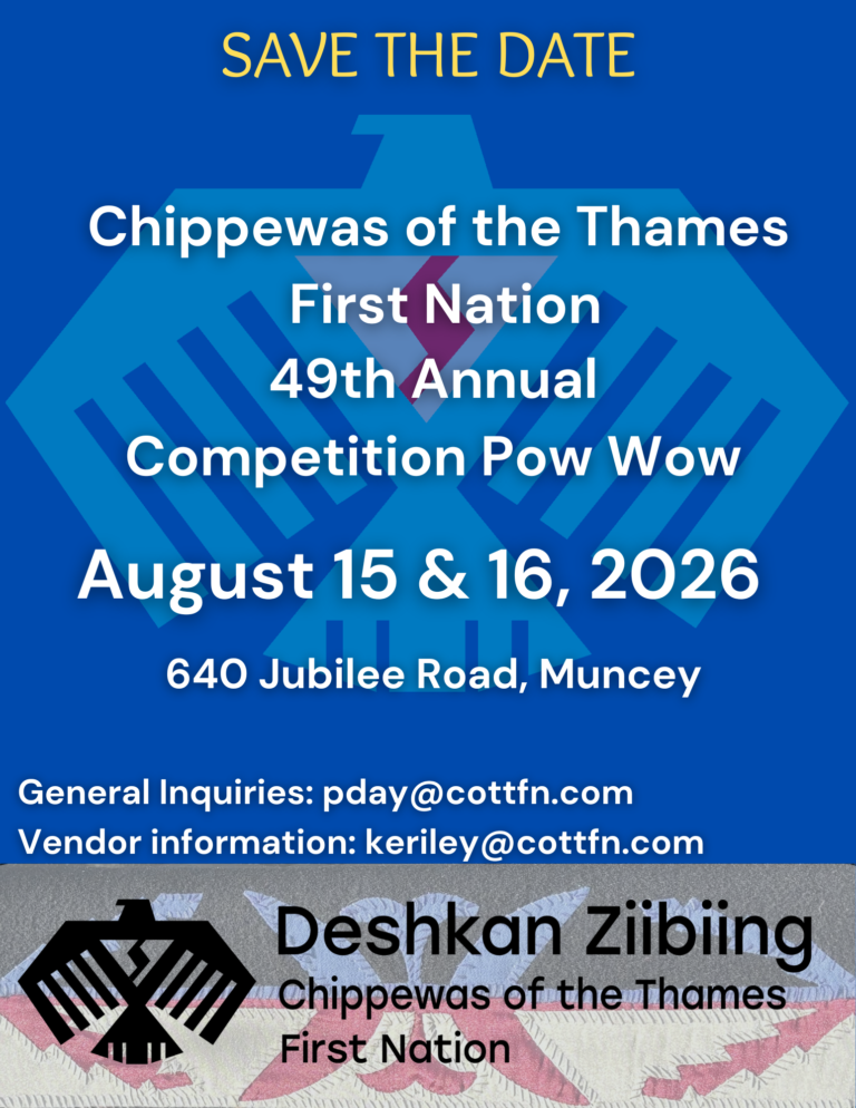 save the date poster for Chippewas of the Thames First Nation 49th Annual Competition Pow Wow