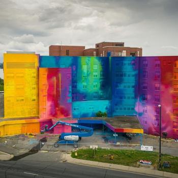 St. Joseph's hospital covered in a mural