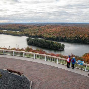 view of fall colours from fire tower lookout