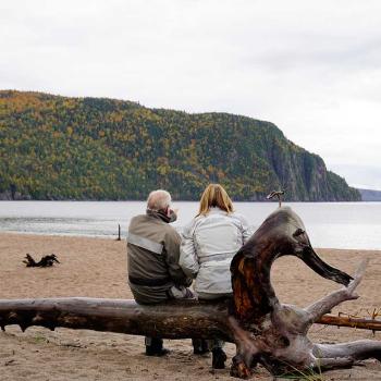 2 poeple at old woman bay, lake superior