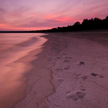 pancake bay beach at sunset