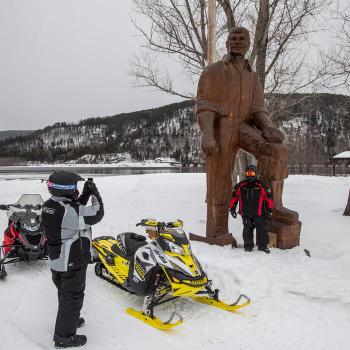 snowmobile at big joe mufferaw statue mattawa museum explorers point