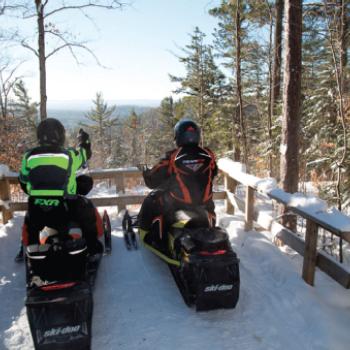 snowmobiles at birds eye view - explorers snow tour