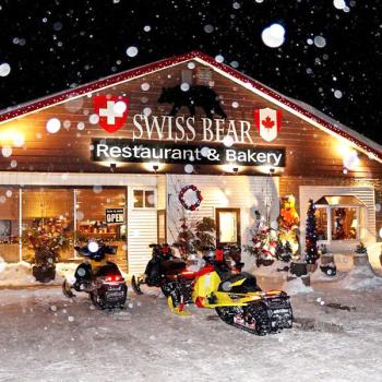 sleds at the Swiss Bear Restaurant