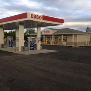 Exterior of building with gas pumps