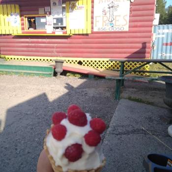 Ice cream cone in front of stand