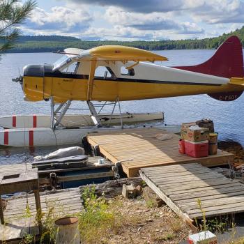 Float plane on lake