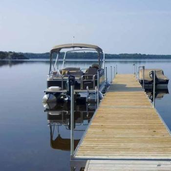 Pontoon boat in water