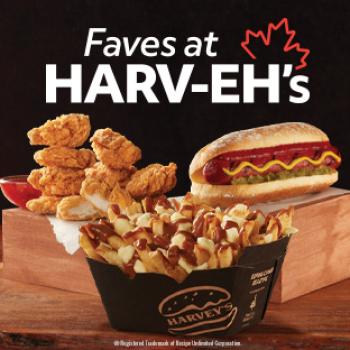 Promotion picture of hot dog, poutine, and chicken nuggets
