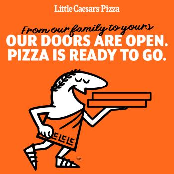 Little Caesars man with pizza